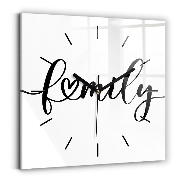 Orologio quadrato in vetro Iscrizione di famiglia e cuore