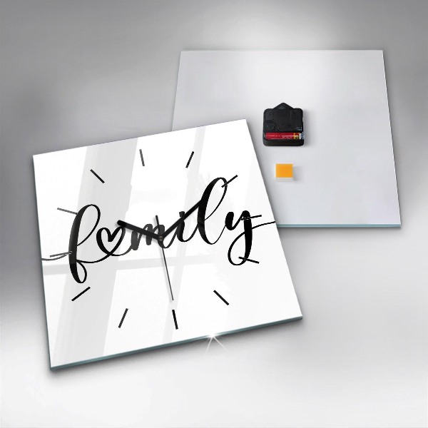 Orologio quadrato in vetro Iscrizione di famiglia e cuore