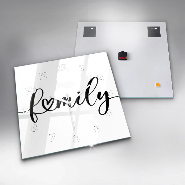 Orologio quadrato in vetro Iscrizione di famiglia e cuore