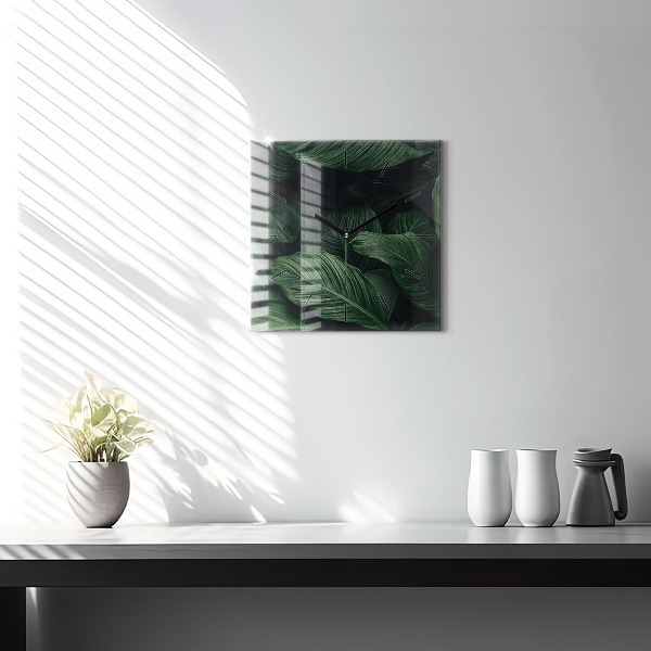 Orologio quadrato in vetro Monstera tropicale