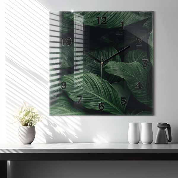 Orologio quadrato in vetro Monstera tropicale