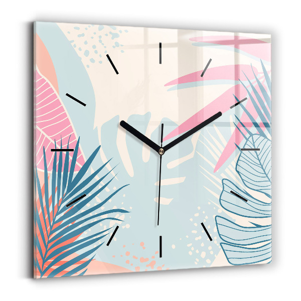 Orologio quadrato in vetro Foglie pastello – Tropici