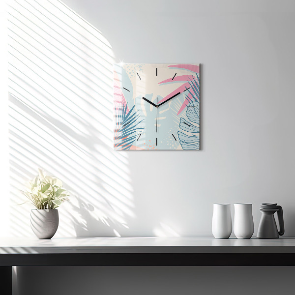 Orologio quadrato in vetro Foglie pastello – Tropici
