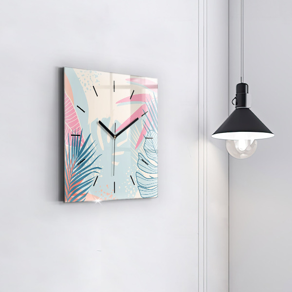 Orologio quadrato in vetro Foglie pastello – Tropici