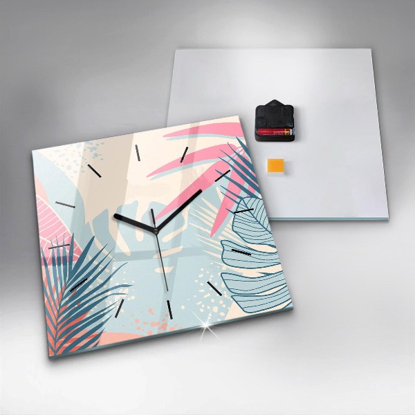 Orologio quadrato in vetro Foglie pastello – Tropici