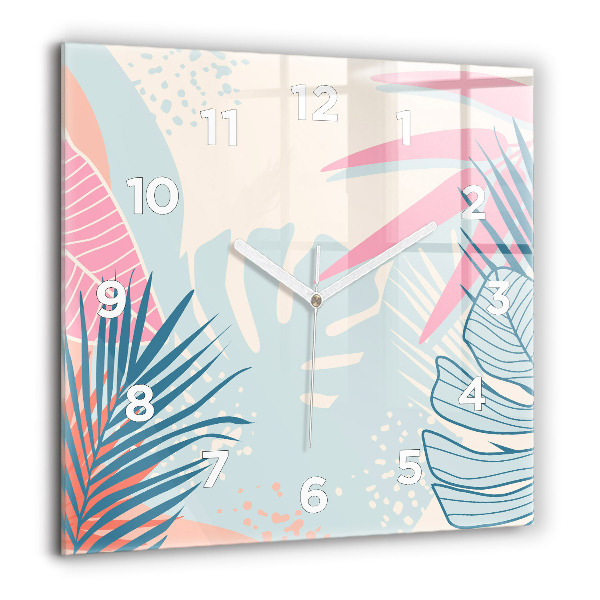 Orologio quadrato in vetro Foglie pastello – Tropici
