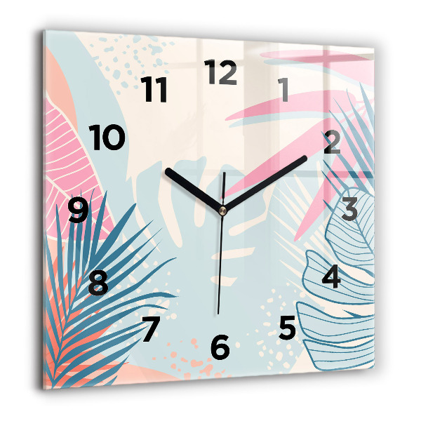 Orologio quadrato in vetro Foglie pastello – Tropici