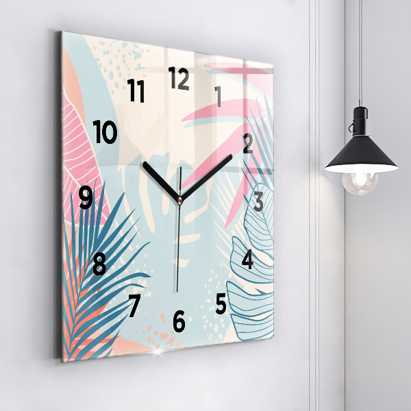 Orologio quadrato in vetro Foglie pastello – Tropici