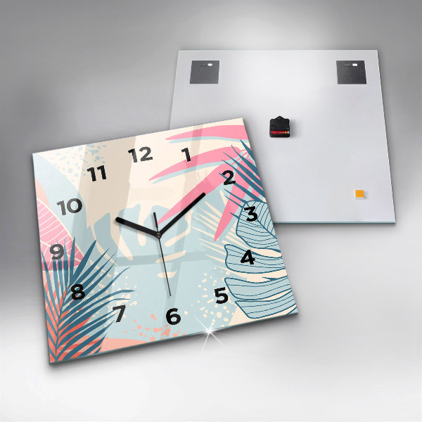 Orologio quadrato in vetro Foglie pastello – Tropici