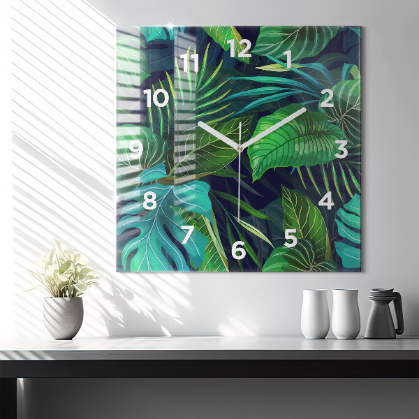 Orologio quadrato in vetro Foglie esotiche