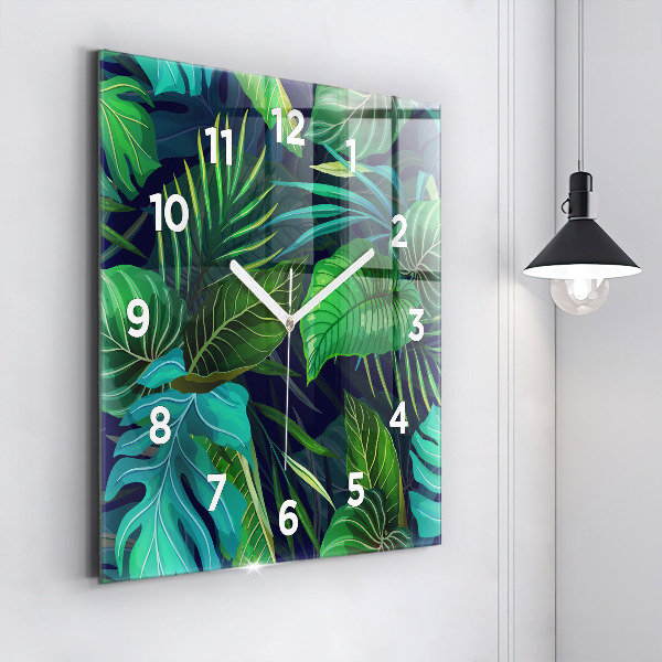Orologio quadrato in vetro Foglie esotiche