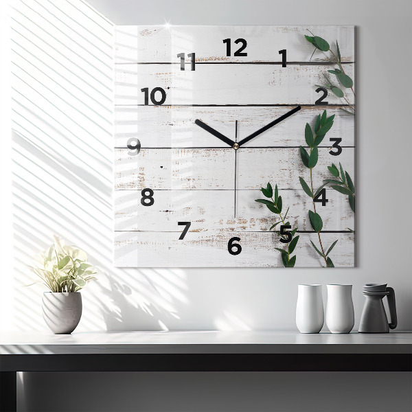 Orologio quadrato in vetro Tavole di legno chiaro