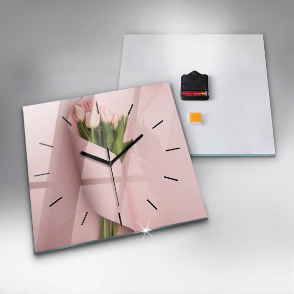 Orologio quadrato in vetro Mazzo di fiori di tulipano