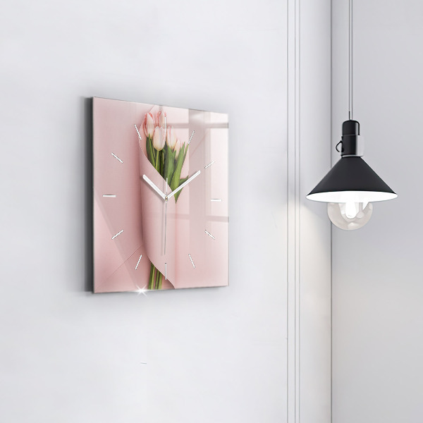 Orologio quadrato in vetro Mazzo di fiori di tulipano