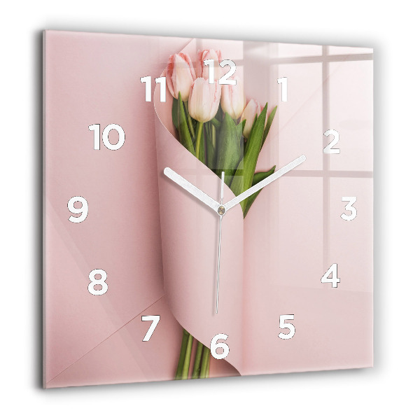 Orologio quadrato in vetro Mazzo di fiori di tulipano