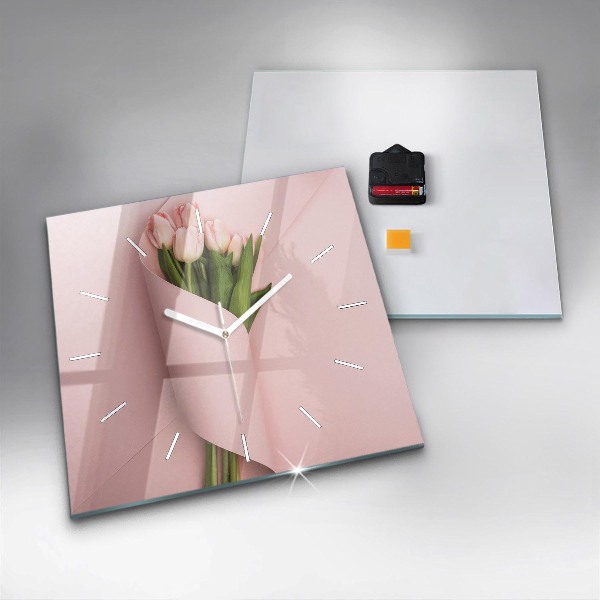 Orologio quadrato in vetro Mazzo di fiori di tulipano