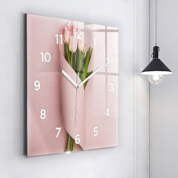 Orologio quadrato in vetro Mazzo di fiori di tulipano