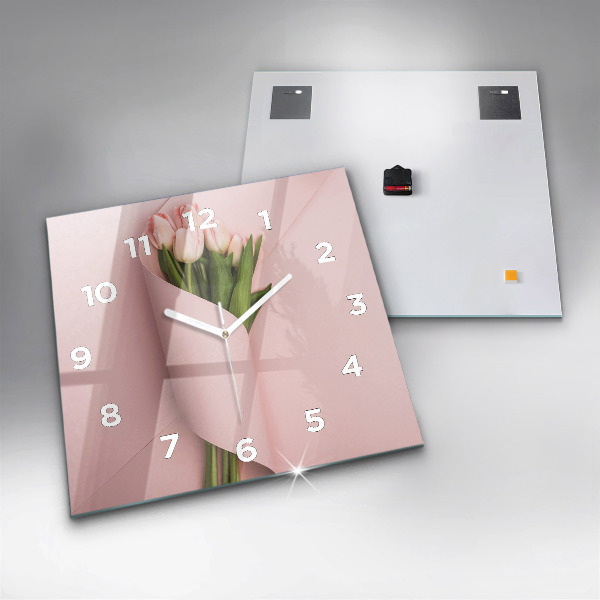 Orologio quadrato in vetro Mazzo di fiori di tulipano