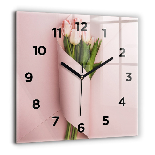 Orologio quadrato in vetro Mazzo di fiori di tulipano
