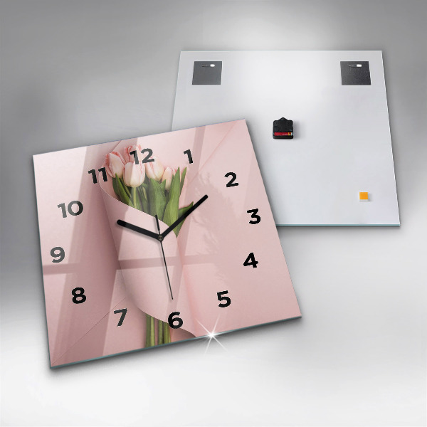 Orologio quadrato in vetro Mazzo di fiori di tulipano