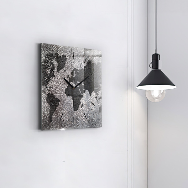 Orologio quadrato in vetro Mappa del mondo in cemento