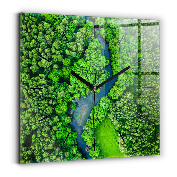 Orologio quadrato in vetro Fiume nella foresta