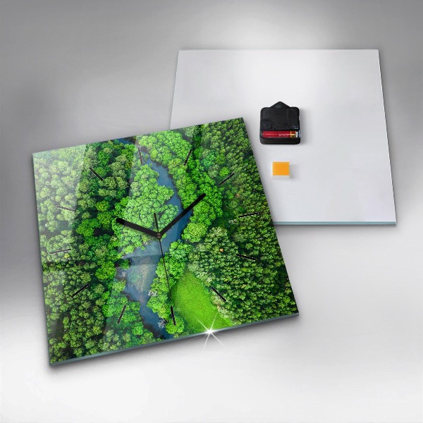 Orologio quadrato in vetro Fiume nella foresta
