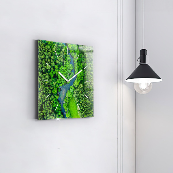 Orologio quadrato in vetro Fiume nella foresta