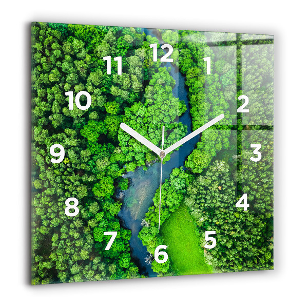 Orologio quadrato in vetro Fiume nella foresta