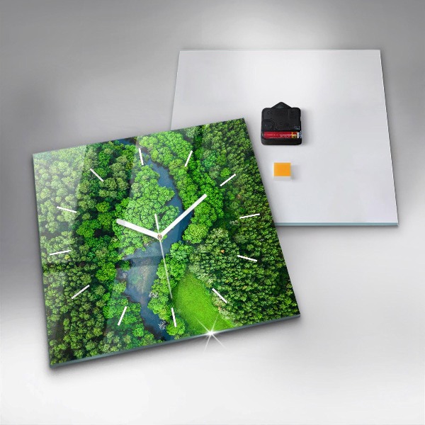 Orologio quadrato in vetro Fiume nella foresta