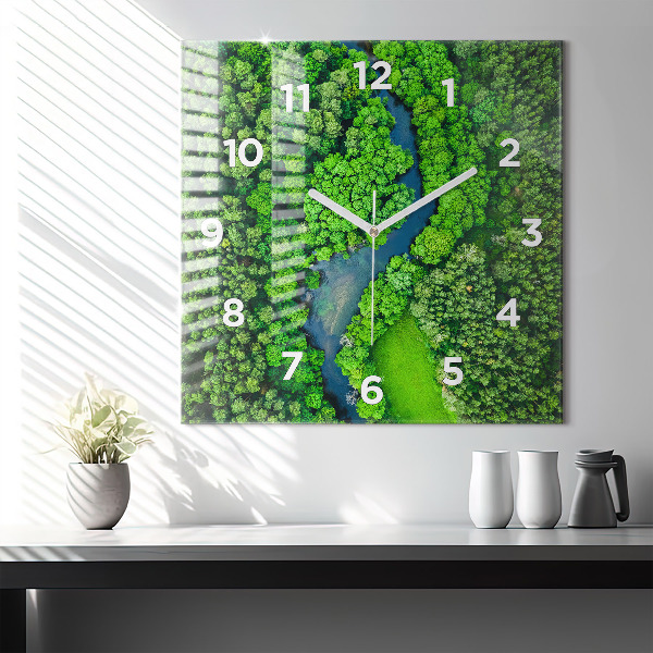 Orologio quadrato in vetro Fiume nella foresta