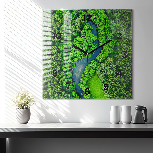 Orologio quadrato in vetro Fiume nella foresta