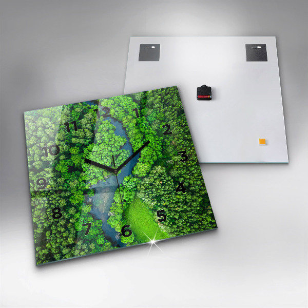 Orologio quadrato in vetro Fiume nella foresta