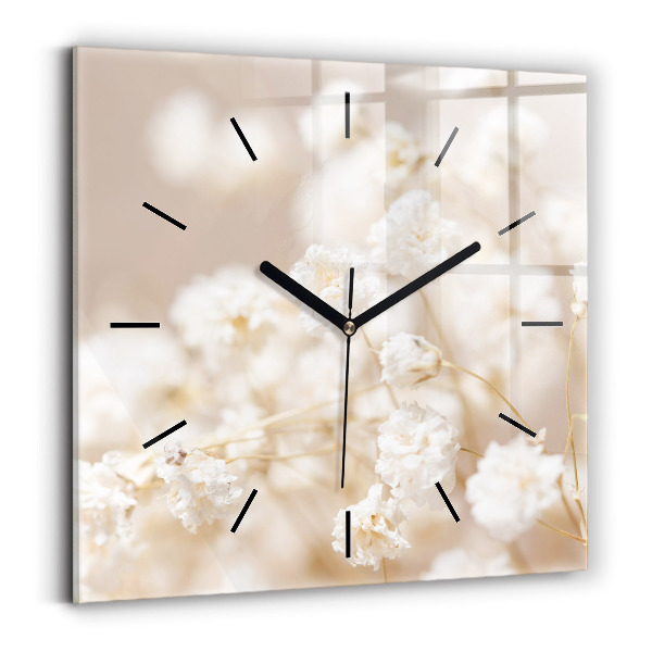 Orologio quadrato in vetro Piccoli fiori bianchi