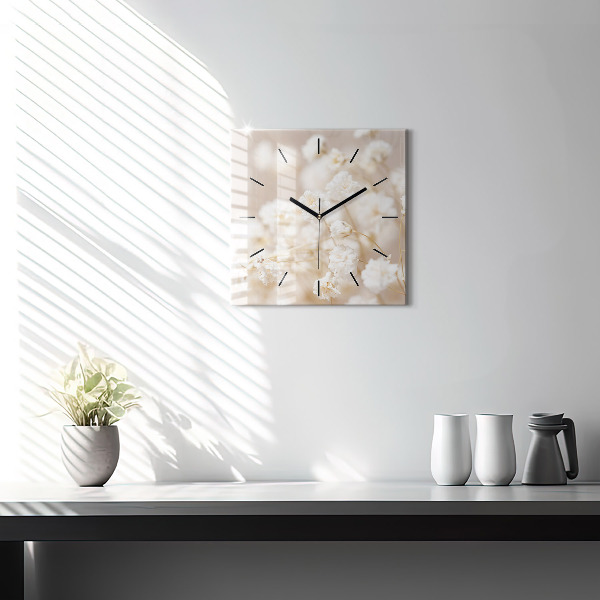 Orologio quadrato in vetro Piccoli fiori bianchi