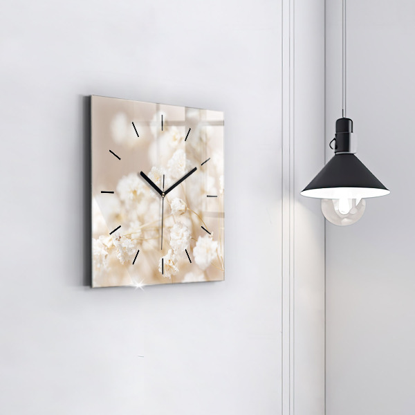 Orologio quadrato in vetro Piccoli fiori bianchi