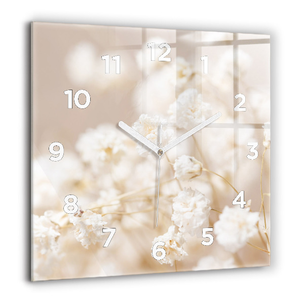 Orologio quadrato in vetro Piccoli fiori bianchi