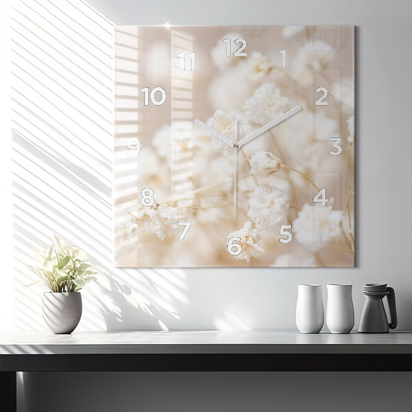 Orologio quadrato in vetro Piccoli fiori bianchi