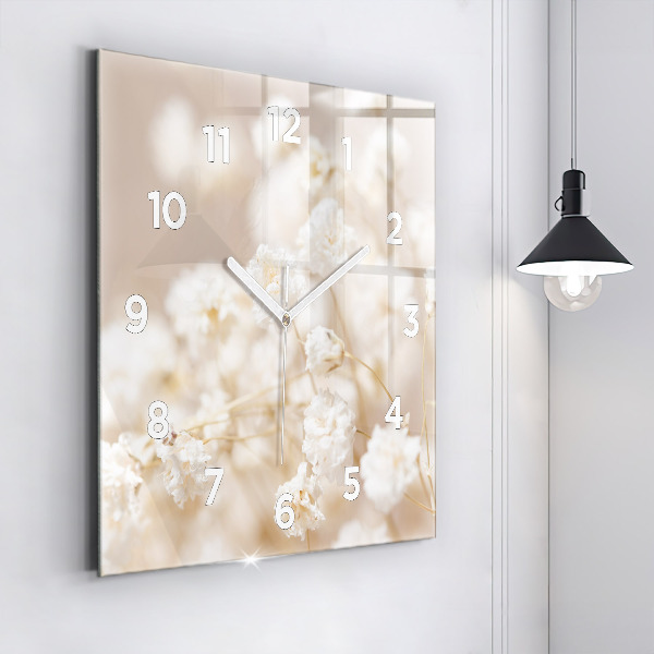 Orologio quadrato in vetro Piccoli fiori bianchi