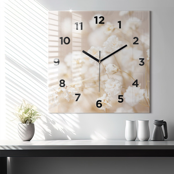 Orologio quadrato in vetro Piccoli fiori bianchi
