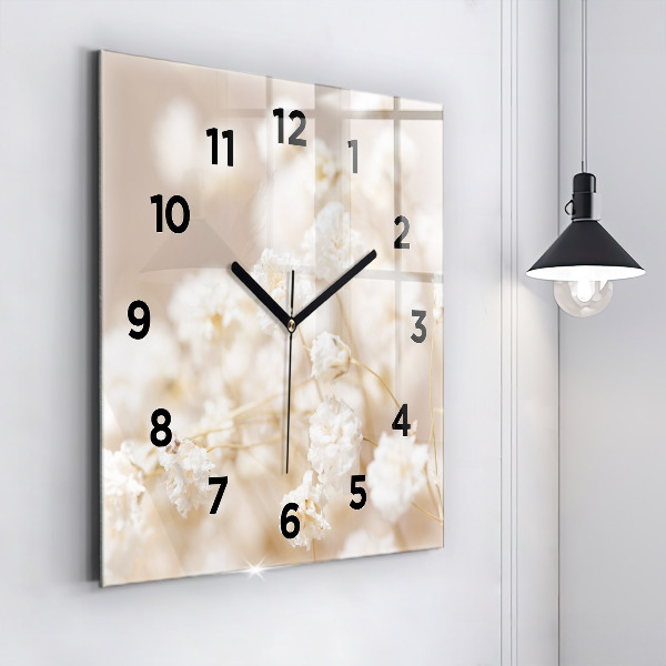 Orologio quadrato in vetro Piccoli fiori bianchi