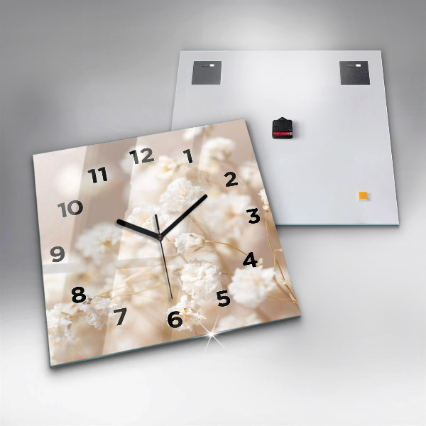 Orologio quadrato in vetro Piccoli fiori bianchi
