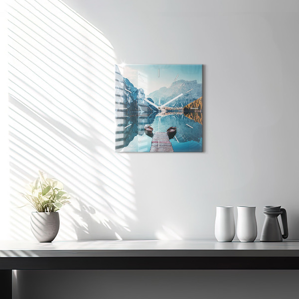 Orologio quadrato in vetro Barche sul lago