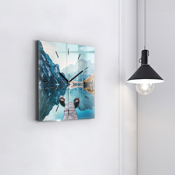 Orologio quadrato in vetro Barche sul lago