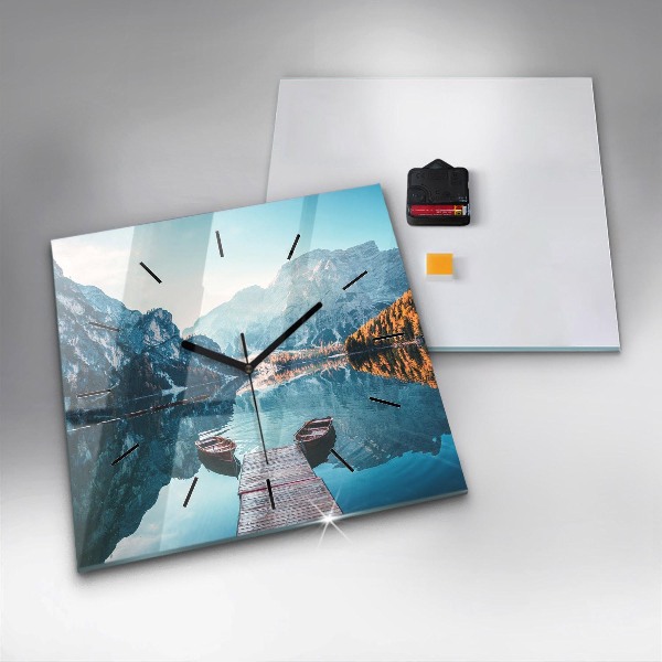 Orologio quadrato in vetro Barche sul lago