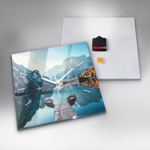 Orologio quadrato in vetro Barche sul lago