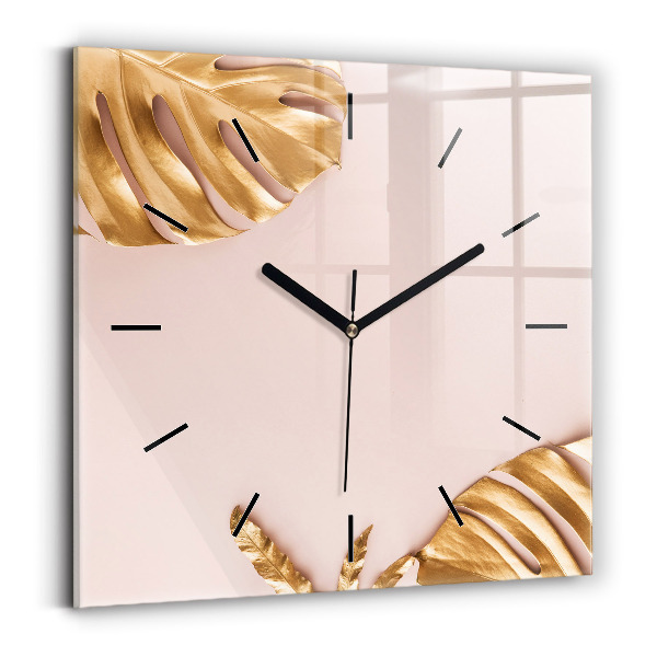 Orologio quadrato in vetro Foglie tropicali dorate