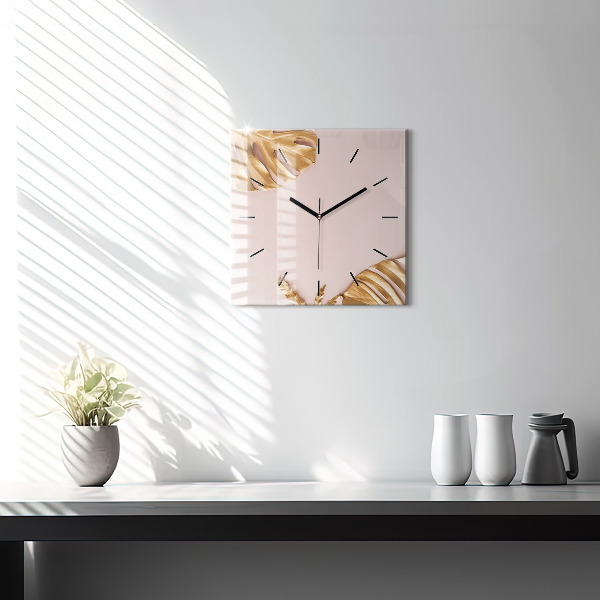 Orologio quadrato in vetro Foglie tropicali dorate