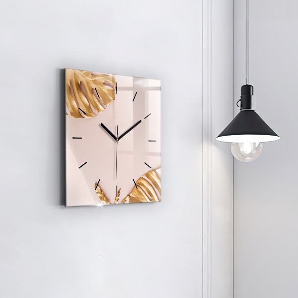 Orologio quadrato in vetro Foglie tropicali dorate