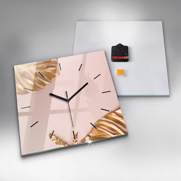 Orologio quadrato in vetro Foglie tropicali dorate